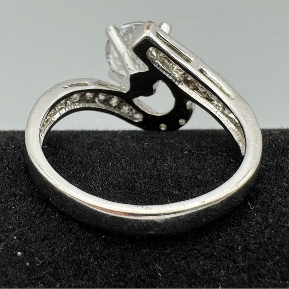 Swirl Ring Size 7.75 | 18KGP CZ & Real Diamond Chips | Silver Tone - Picture 3 of 7